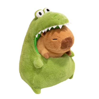 New Capybara with Green Dinosaur Plush Doll Cute Soft Stuffed Animals Capibara Anime Toy Kawaii Plushie Christmas Gift