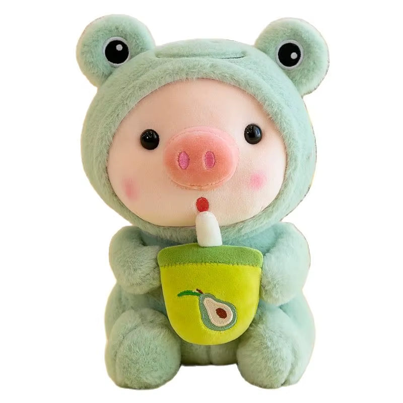 1Pc 25Cm Cosplay Unciorn Frog Tiger Bunny Boba Tea Plushie Pink Pig Plush Toy Girl Cuddly Baby Appease Doll Birthday Gift