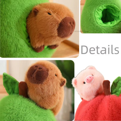 Adorable Capybara in Avocado Plushie Soft Fuzzy Plush Pig Hide in Apple Plush Capibara Toy Throw Pillow Birthday Gift Xmas