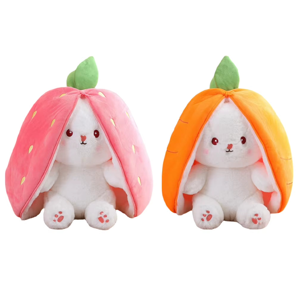 18/25/35 Cm Reversible Bunny Carrot Strawberry Toy with Zipper Carrot Rabbit Plush Toy Pillow Decor Easter Gift for Kids Adults