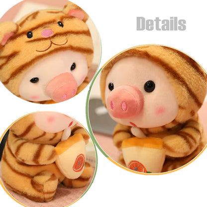 1Pc 25Cm Cosplay Unciorn Frog Tiger Bunny Boba Tea Plushie Pink Pig Plush Toy Girl Cuddly Baby Appease Doll Birthday Gift