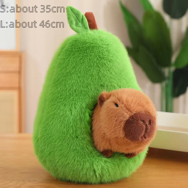 Adorable Capybara in Avocado Plushie Soft Fuzzy Plush Pig Hide in Apple Plush Capibara Toy Throw Pillow Birthday Gift Xmas