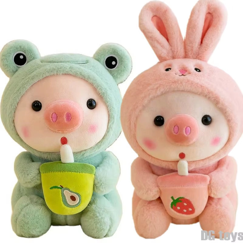 1Pc 25Cm Cosplay Unciorn Frog Tiger Bunny Boba Tea Plushie Pink Pig Plush Toy Girl Cuddly Baby Appease Doll Birthday Gift