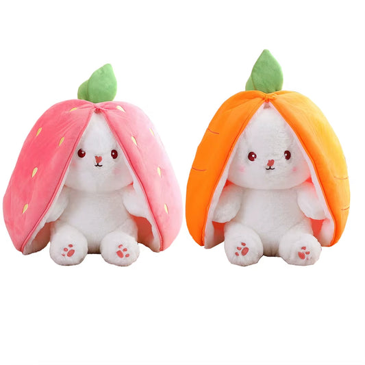 25Cm Cute Strawberry Carrot Rabbit Plush Toy Stuffed Creative into Fruit Transform Baby Cuddly Bunny Doll for Kid Birthday Gift