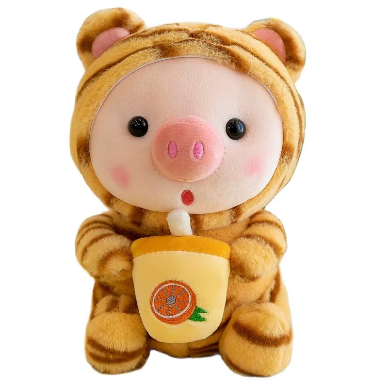 1Pc 25Cm Cosplay Unciorn Frog Tiger Bunny Boba Tea Plushie Pink Pig Plush Toy Girl Cuddly Baby Appease Doll Birthday Gift