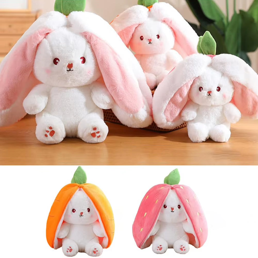 18/25/35 Cm Reversible Bunny Carrot Strawberry Toy with Zipper Carrot Rabbit Plush Toy Pillow Decor Easter Gift for Kids Adults