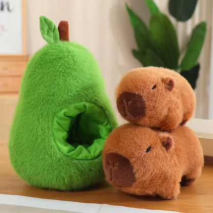 Adorable Capybara in Avocado Plushie Soft Fuzzy Plush Pig Hide in Apple Plush Capibara Toy Throw Pillow Birthday Gift Xmas