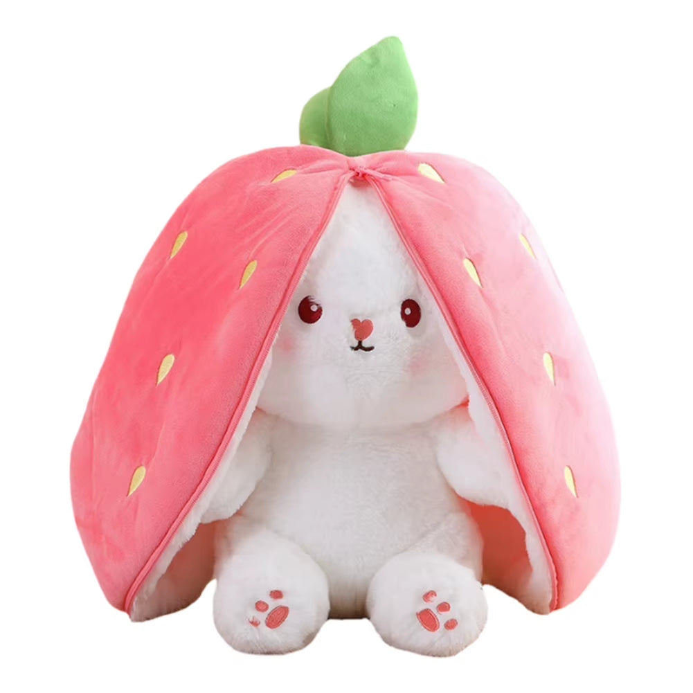 18/25/35 Cm Reversible Bunny Carrot Strawberry Toy with Zipper Carrot Rabbit Plush Toy Pillow Decor Easter Gift for Kids Adults