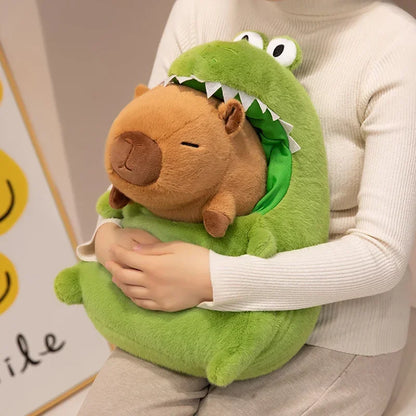 New Capybara with Green Dinosaur Plush Doll Cute Soft Stuffed Animals Capibara Anime Toy Kawaii Plushie Christmas Gift