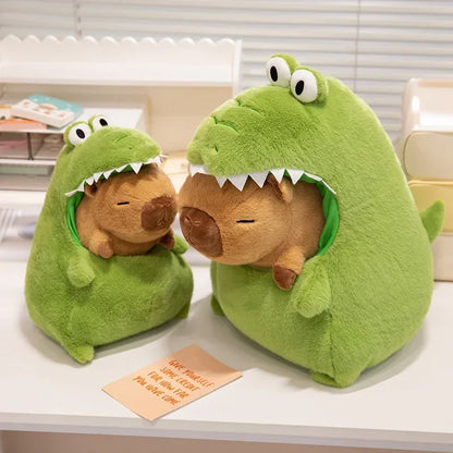 New Capybara with Green Dinosaur Plush Doll Cute Soft Stuffed Animals Capibara Anime Toy Kawaii Plushie Christmas Gift