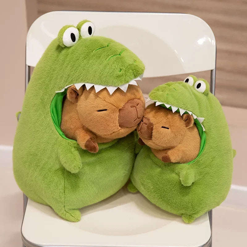 New Capybara with Green Dinosaur Plush Doll Cute Soft Stuffed Animals Capibara Anime Toy Kawaii Plushie Christmas Gift