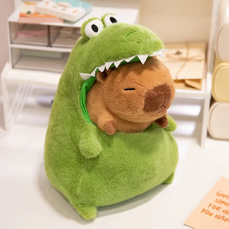 New Capybara with Green Dinosaur Plush Doll Cute Soft Stuffed Animals Capibara Anime Toy Kawaii Plushie Christmas Gift