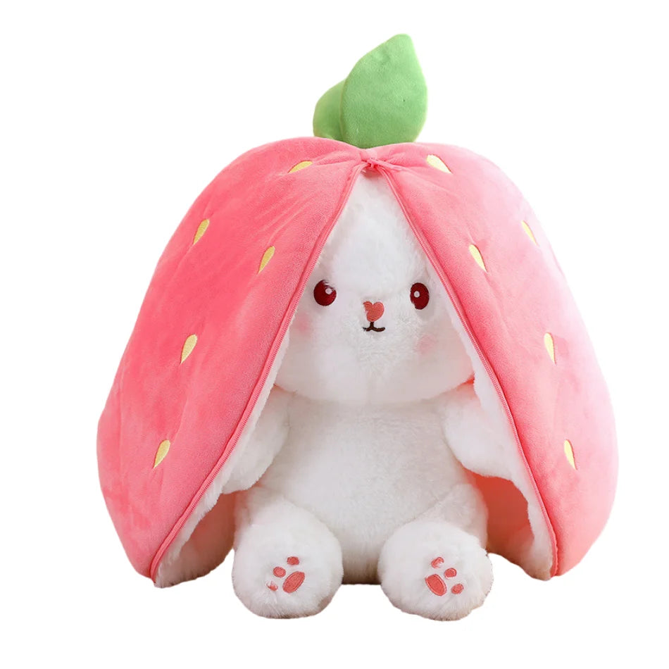 25Cm Cute Strawberry Carrot Rabbit Plush Toy Stuffed Creative into Fruit Transform Baby Cuddly Bunny Doll for Kid Birthday Gift