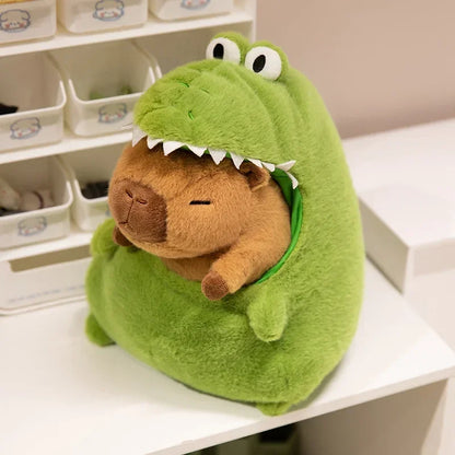 New Capybara with Green Dinosaur Plush Doll Cute Soft Stuffed Animals Capibara Anime Toy Kawaii Plushie Christmas Gift