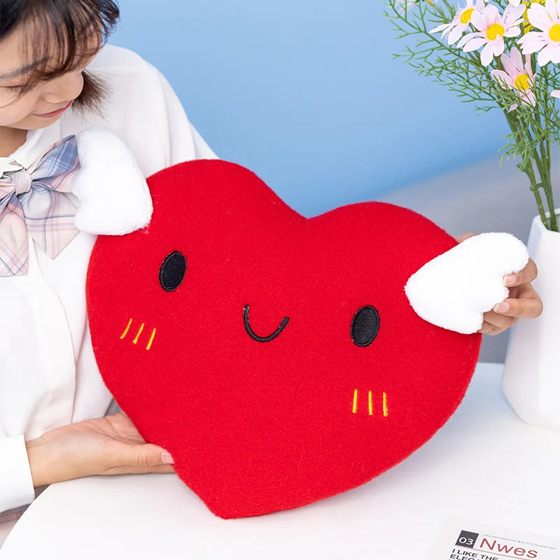 Red Love Heart Plushie Stuffed Fly Wings Plush Toy Plush Pink Heart Office Decor Cushion for Girl Nap Sleep Pillow for Her Gift