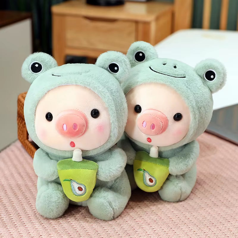 1Pc 25Cm Cosplay Unciorn Frog Tiger Bunny Boba Tea Plushie Pink Pig Plush Toy Girl Cuddly Baby Appease Doll Birthday Gift